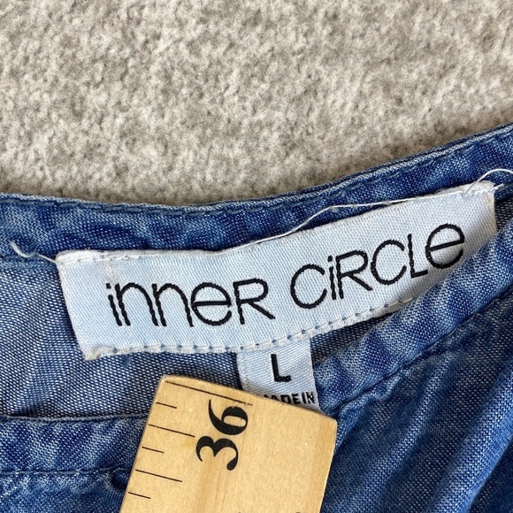 Inner Circle chambray denim maxi dress L full swing tiered skirt pockets cowgirl - Picture 2 of 10